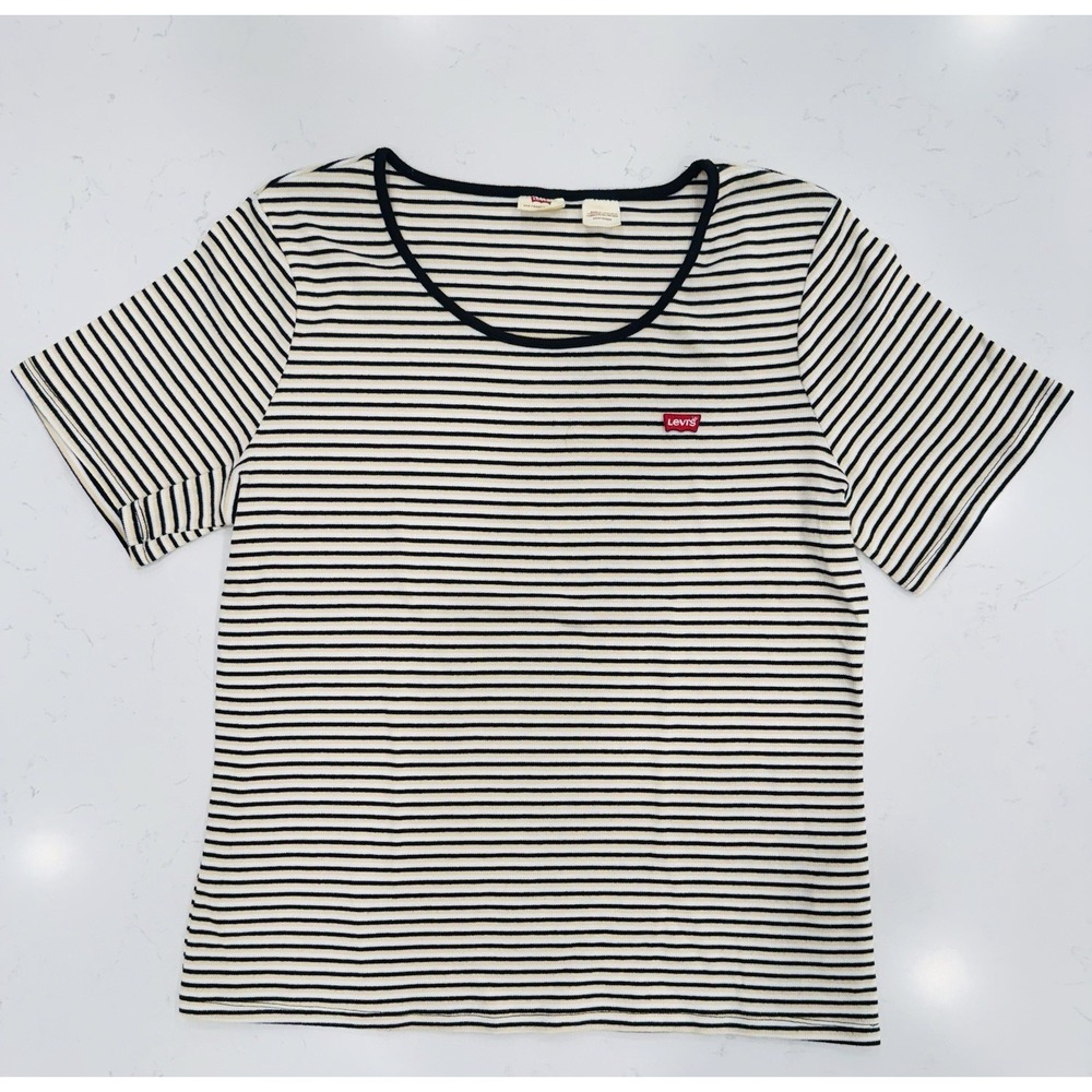 Levi's Women's The Perfect Crewneck Tee Short Sleeve Lightweight Knit Striped 2X